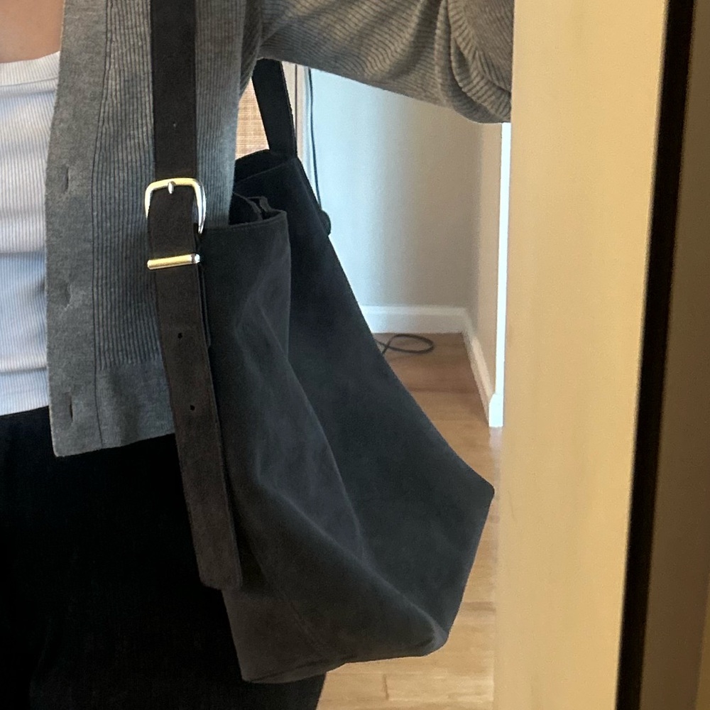 madewell bucket bag gray suede